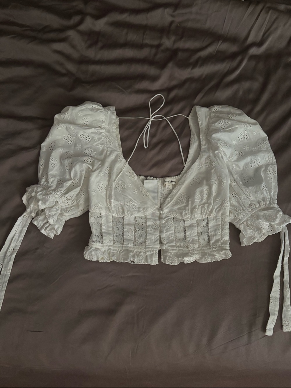 For Love & Lemons White Eyelet Cropped Top